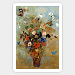 Still Life Vase with Butterflies & Flowers 1905 Odilon Redon Sticker